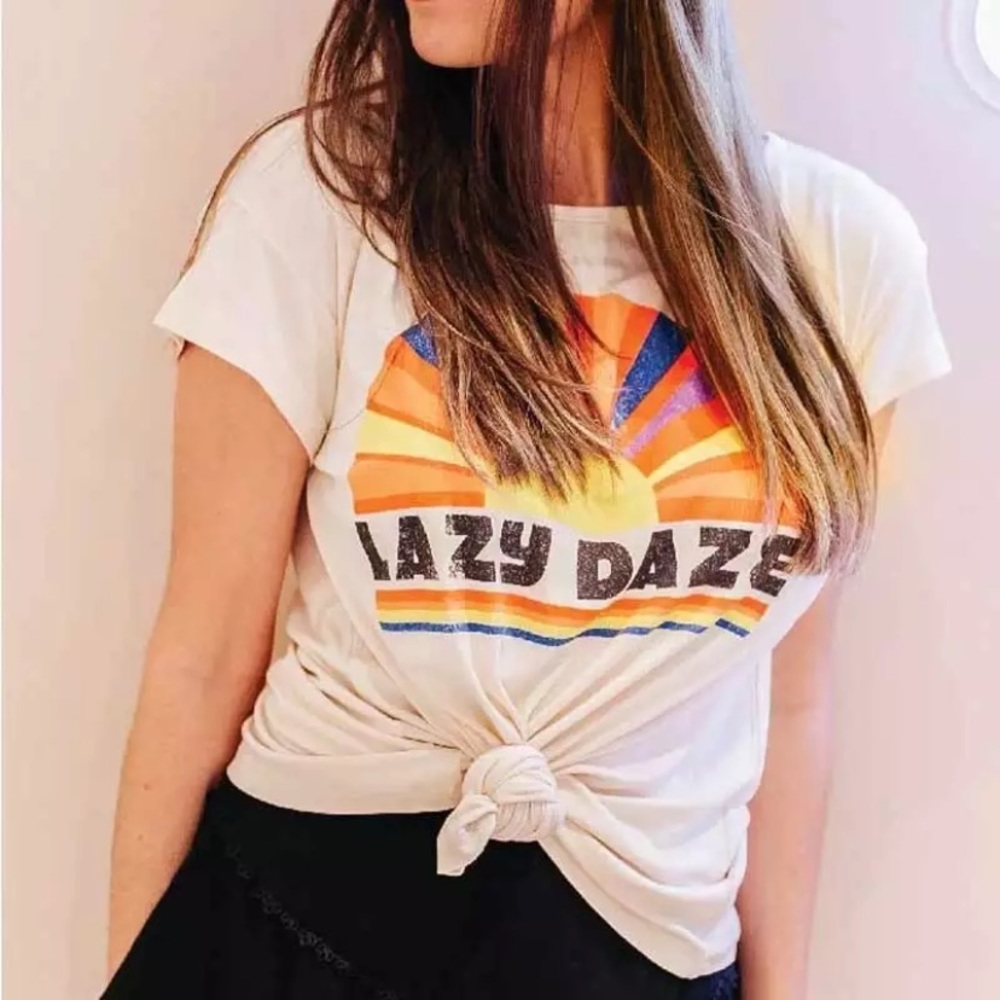 Retro Rainbow Rays Lazy Daze Boho Graphic Tee - Picture 6 of 8